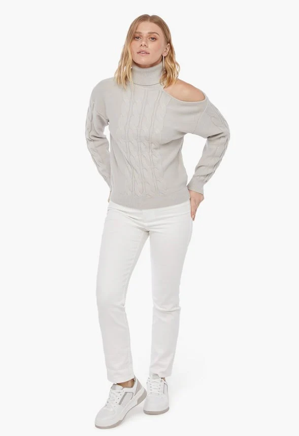 One Shoulder Cable Sweater - Image 3