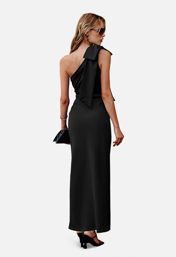 One Shoulder Ruched Bodycon Maxi Dress - Image 2