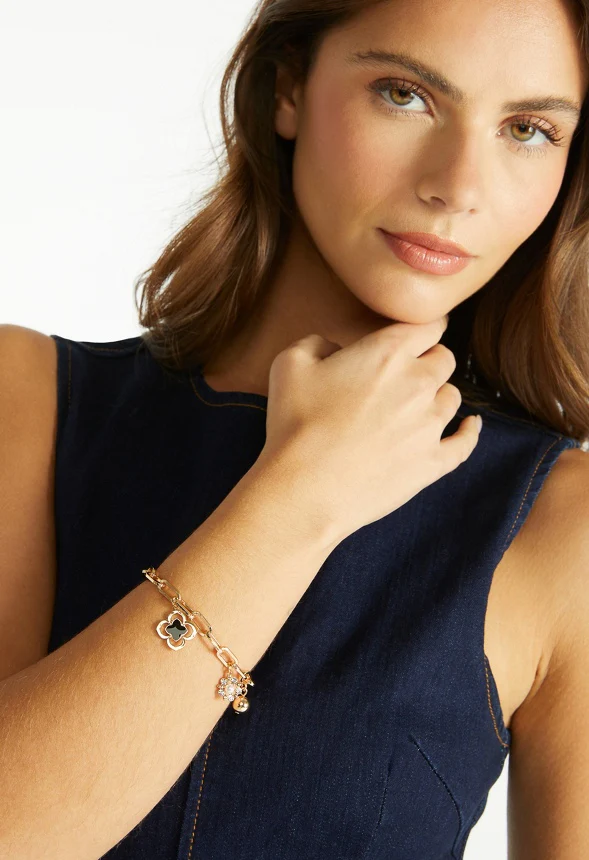 Orla Link Chain Bracelet With Enamel Clover Drop - Image 2