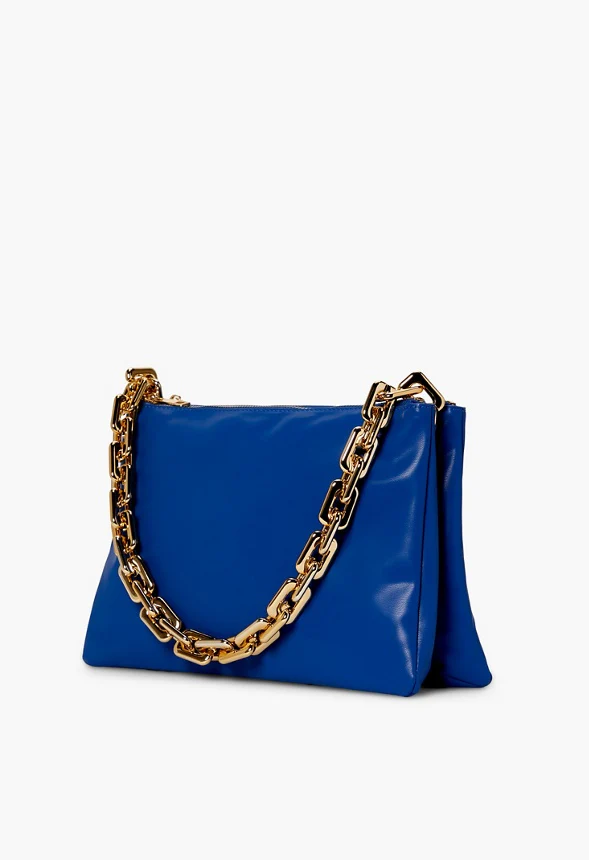 Oval Chain Zippered Pouch Shoulder Bag - Image 4