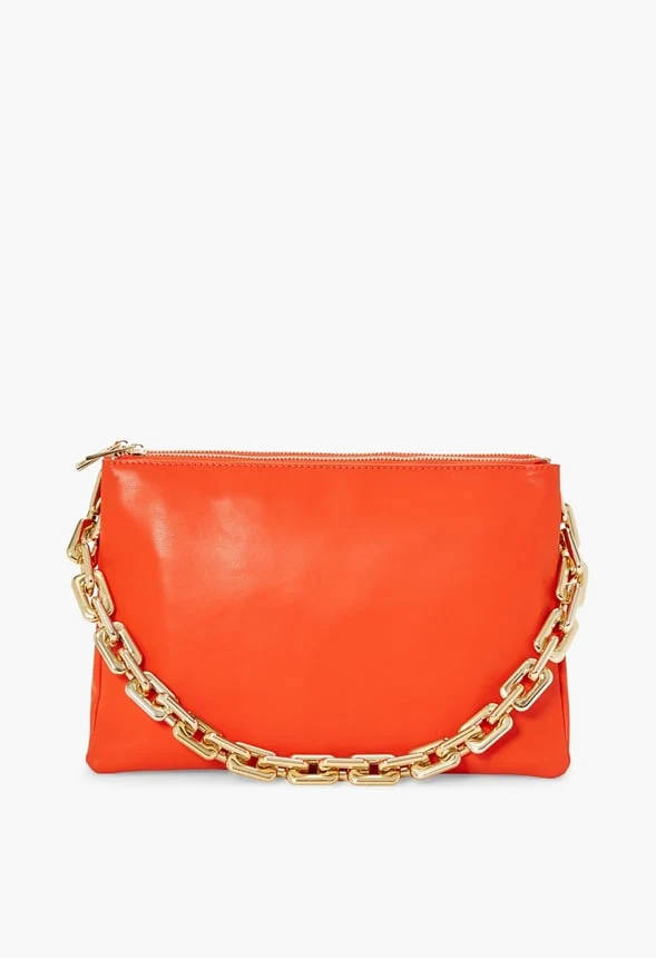 Oval Chain Zippered Pouch Shoulder Bag