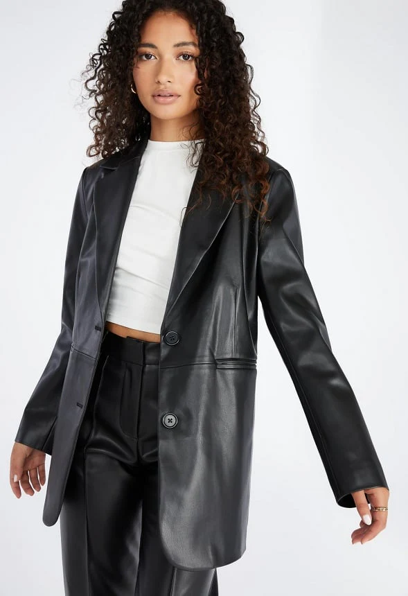 Oversized Faux Leather Blazer - Image 3