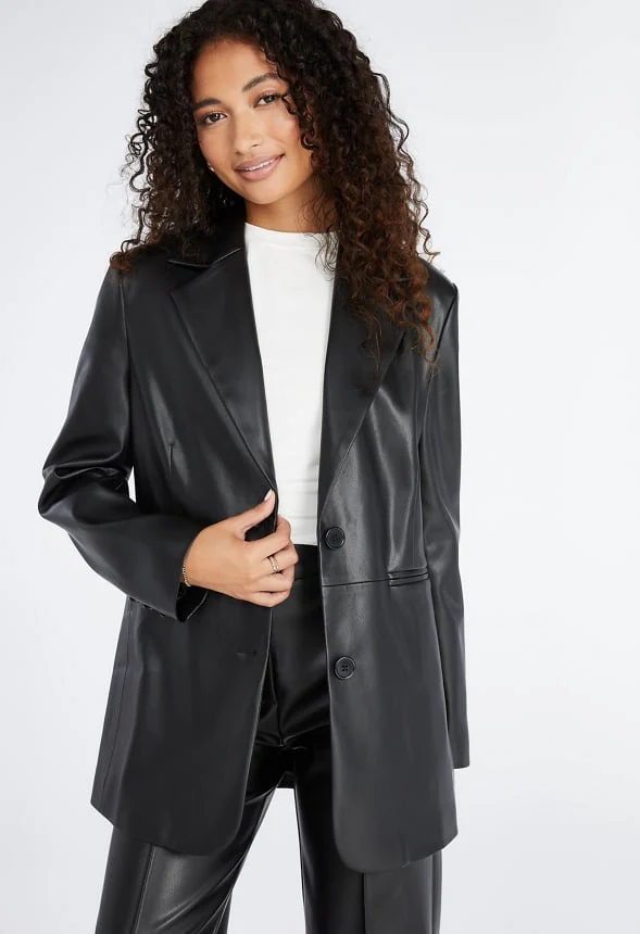 Oversized Faux Leather Blazer - Image 4