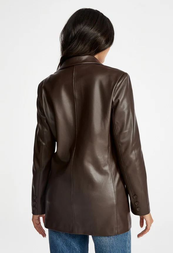 Oversized Faux Leather Blazer - Image 2