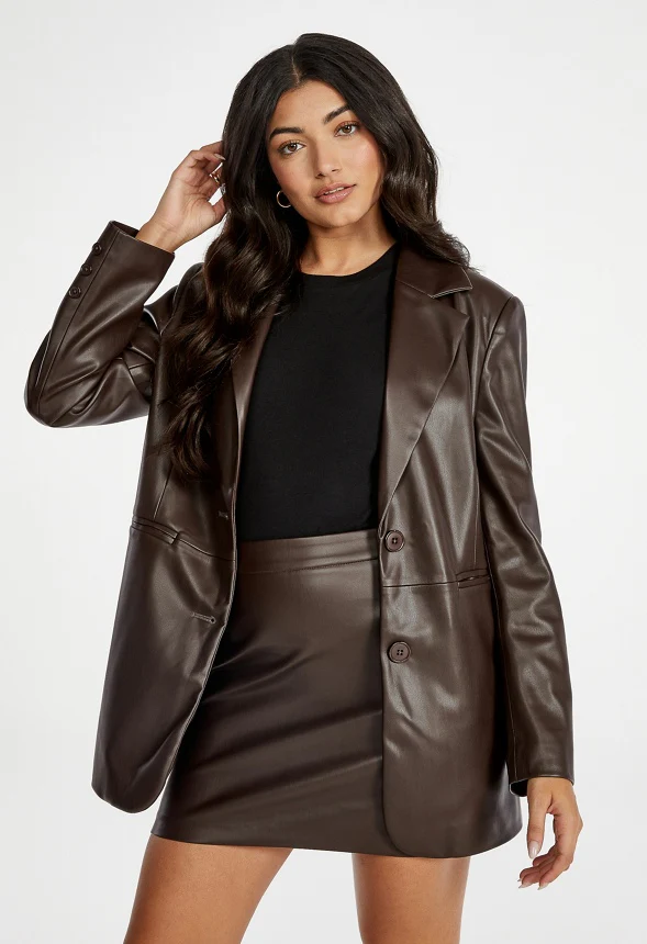 Oversized Faux Leather Blazer - Image 3