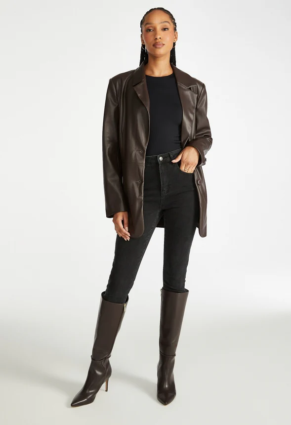 Oversized Faux Leather Blazer - Image 5