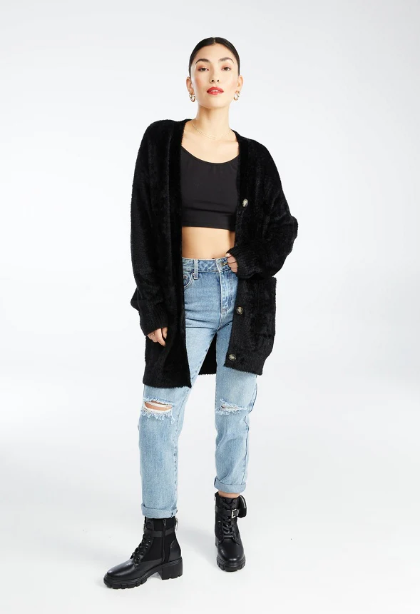 Oversized Fuzzy Boyfriend Cardigan - Image 4