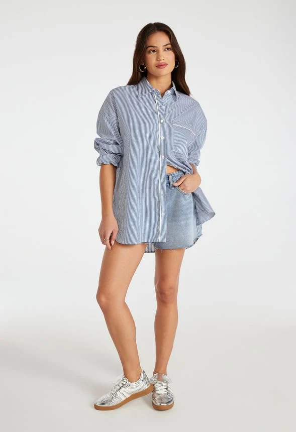 Poplin Oversized Men's Shirt With Piping - Image 6
