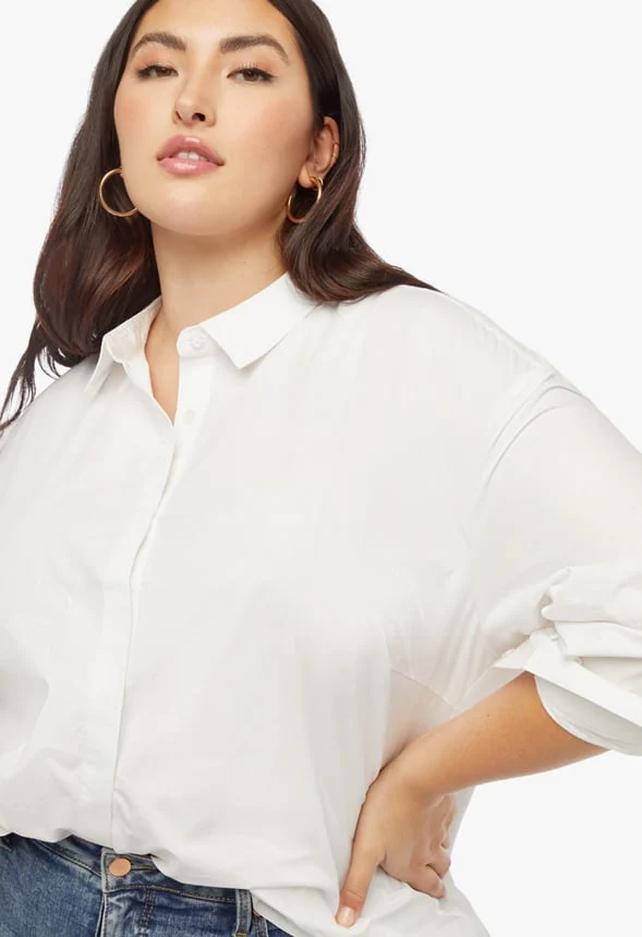 Plus Size Oversized Poplin Shirt - Image 3