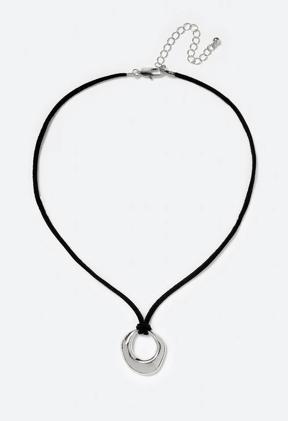 Pam Smooth Metal Ring On Faux Suede Cord Necklace - Image 2