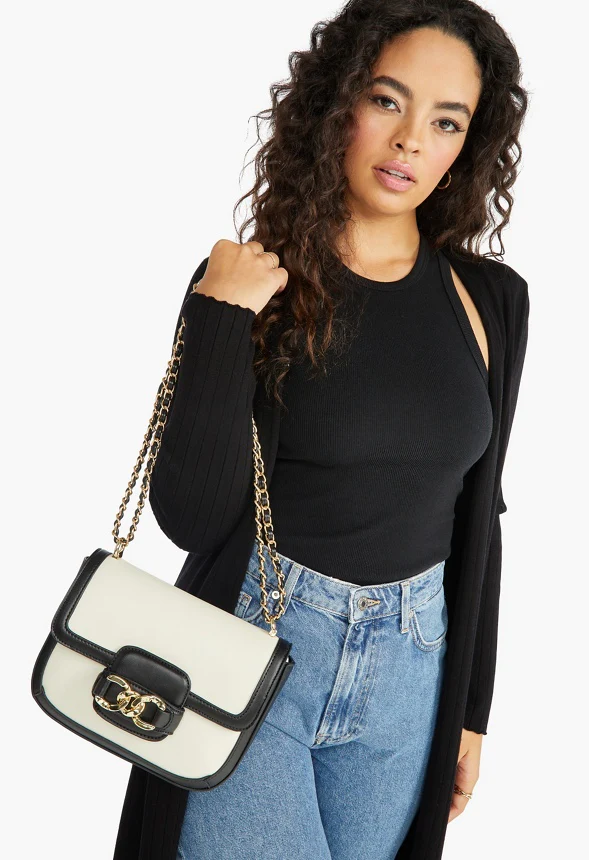 Paneled Crossbody With Chain Trim - Image 4