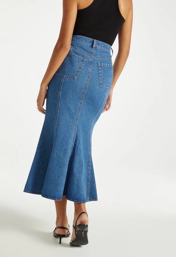 Denim Paneled Flare Skirt - Image 3