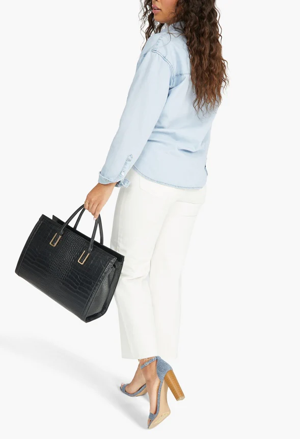 Panelled Satchel With Bracket Handles - Image 3