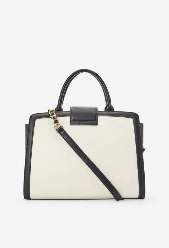 Paneled Satchel With Chain Trim - Image 2