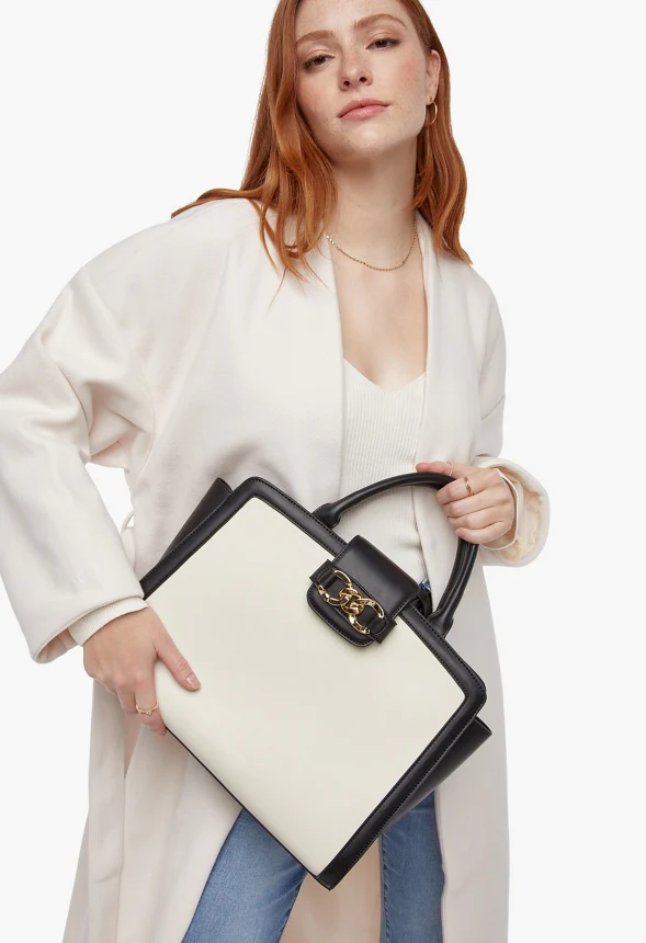 Paneled Satchel With Chain Trim - Image 3