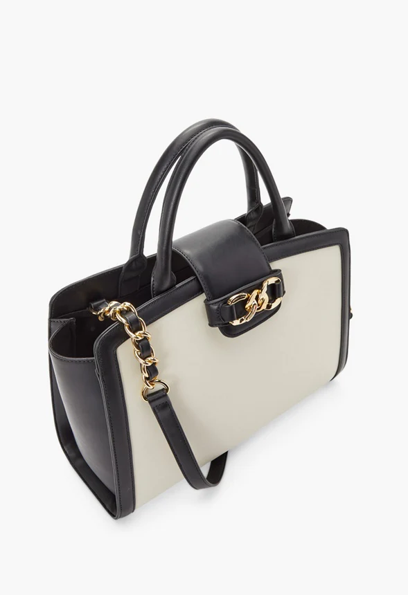 Paneled Satchel With Chain Trim - Image 6