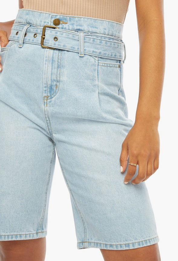 Paperbag Bermuda Denim Shorts - Image 4