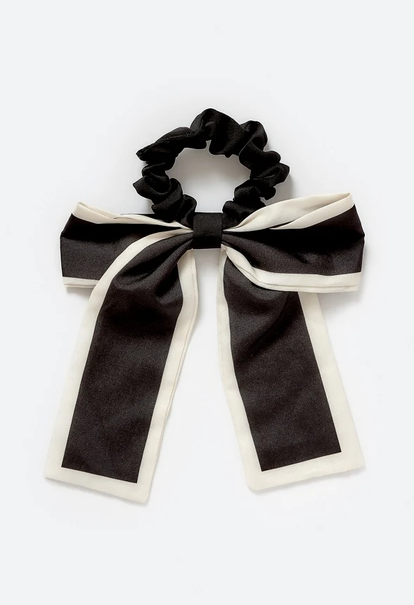 Paris Contrast Border Satin Bow Scrunchie - Image 2