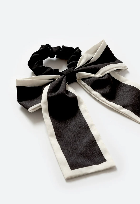 Paris Contrast Border Satin Bow Scrunchie - Image 3