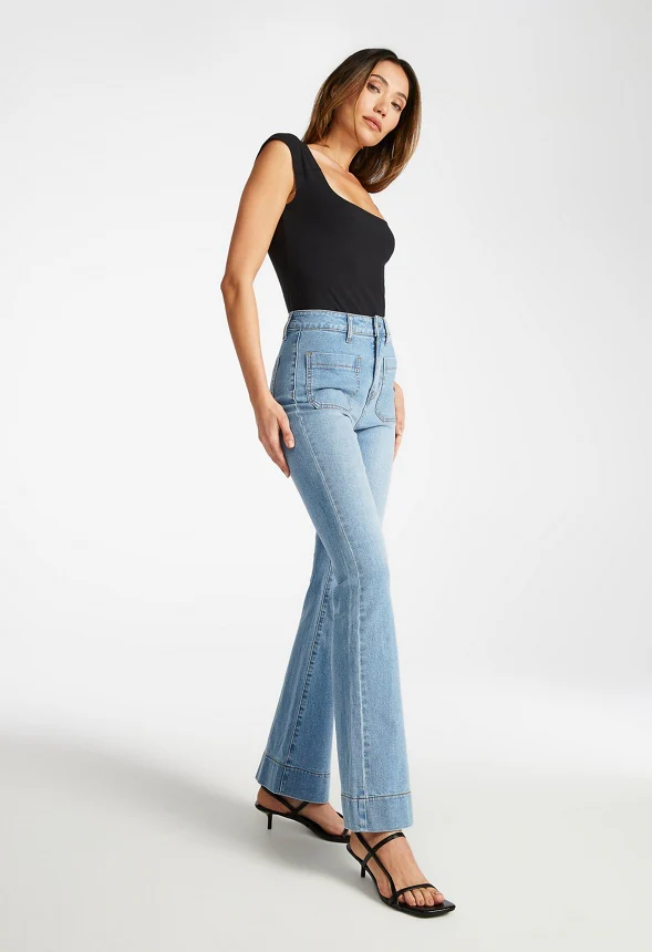 Patch Pocket Flare Leg Jeans - Image 4