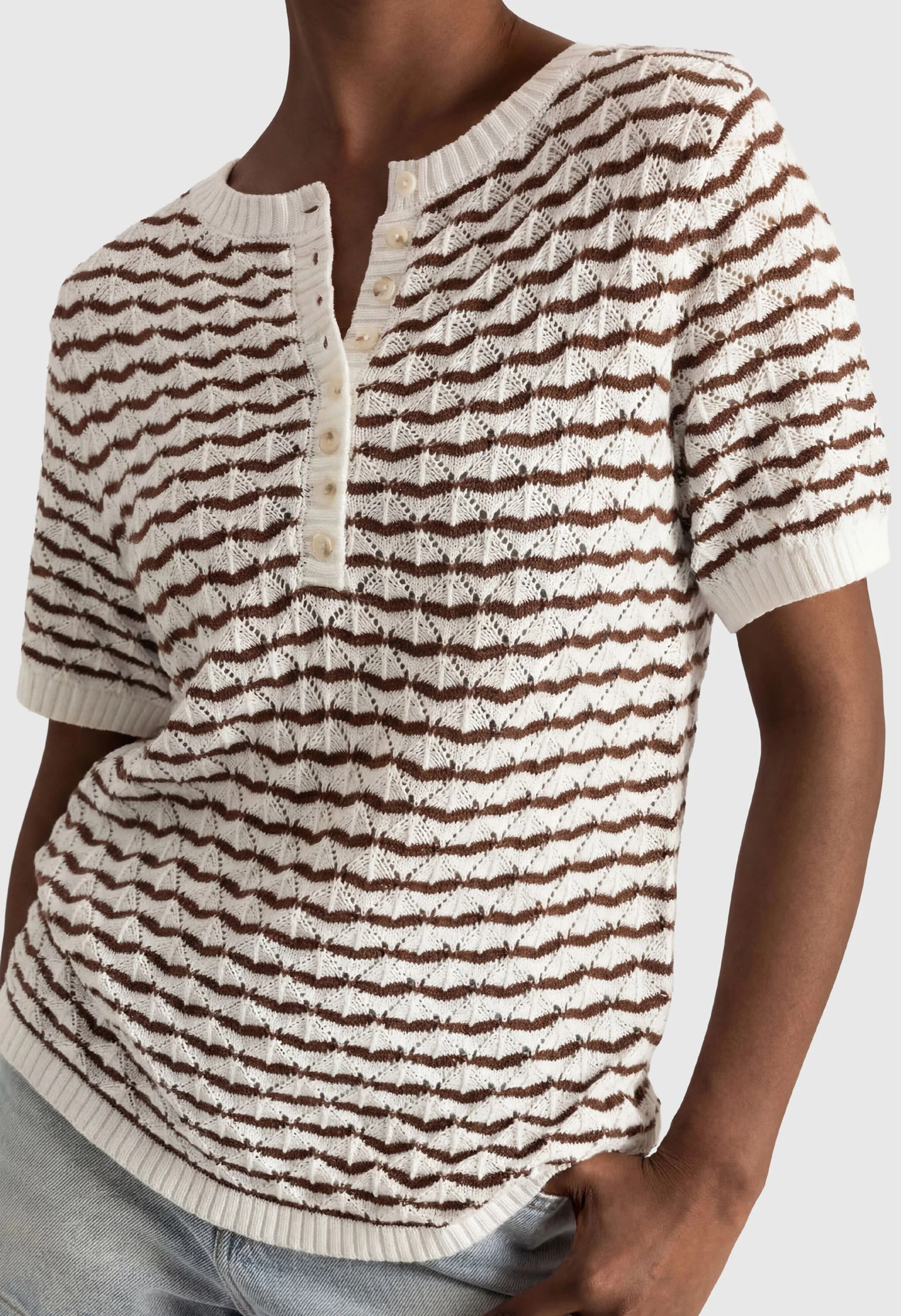 Women Knit Summer Tops Button Short Sleeve Sweater - Image 7
