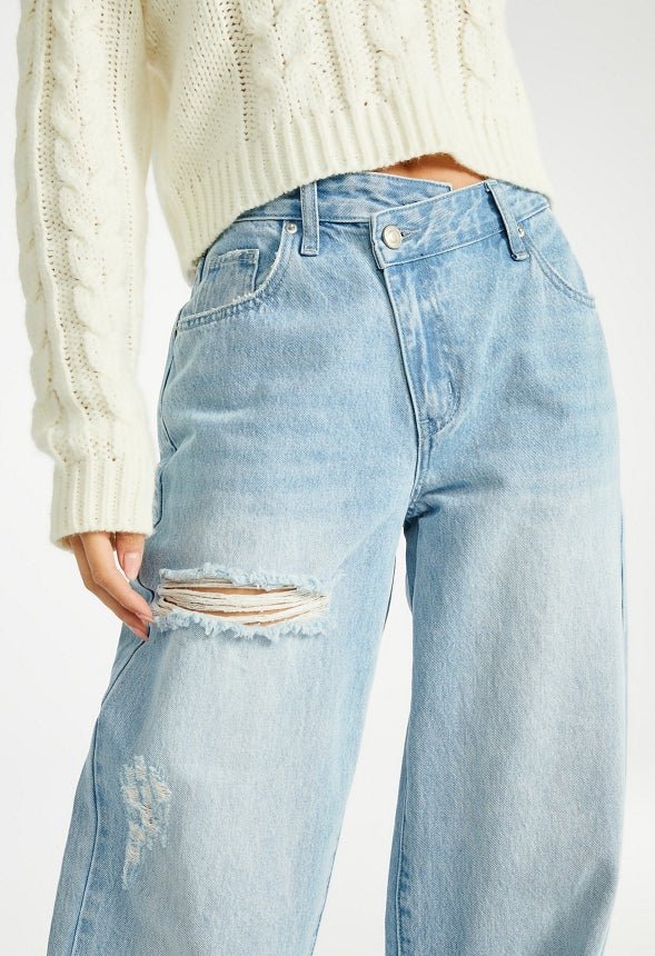 Peyton Crossover Mid Rise Wide Leg Jeans - Image 2