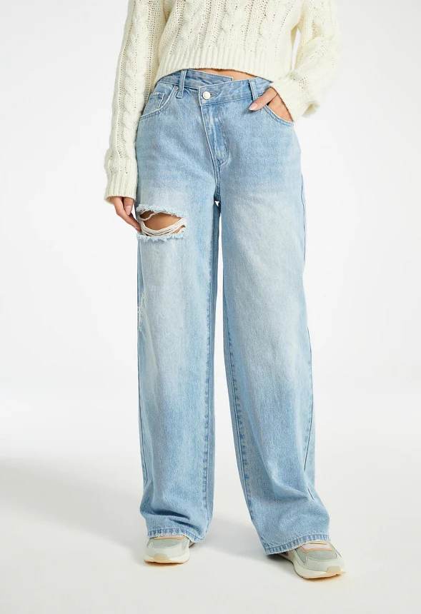 Peyton Crossover Mid Rise Wide Leg Jeans - Image 4