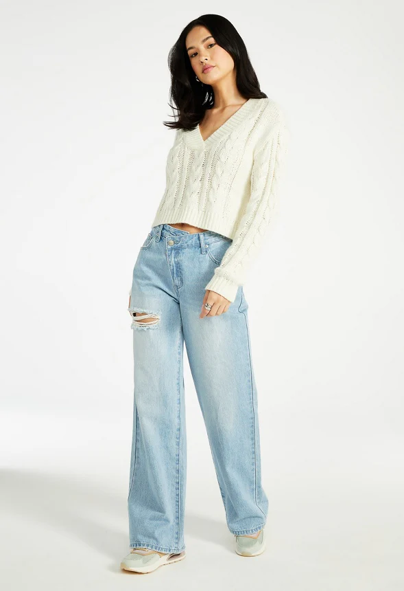 Peyton Crossover Mid Rise Wide Leg Jeans - Image 5