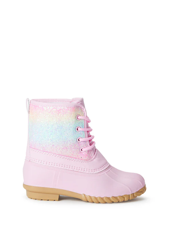 Pink Glitter Lace Up Duck Boot - Image 3