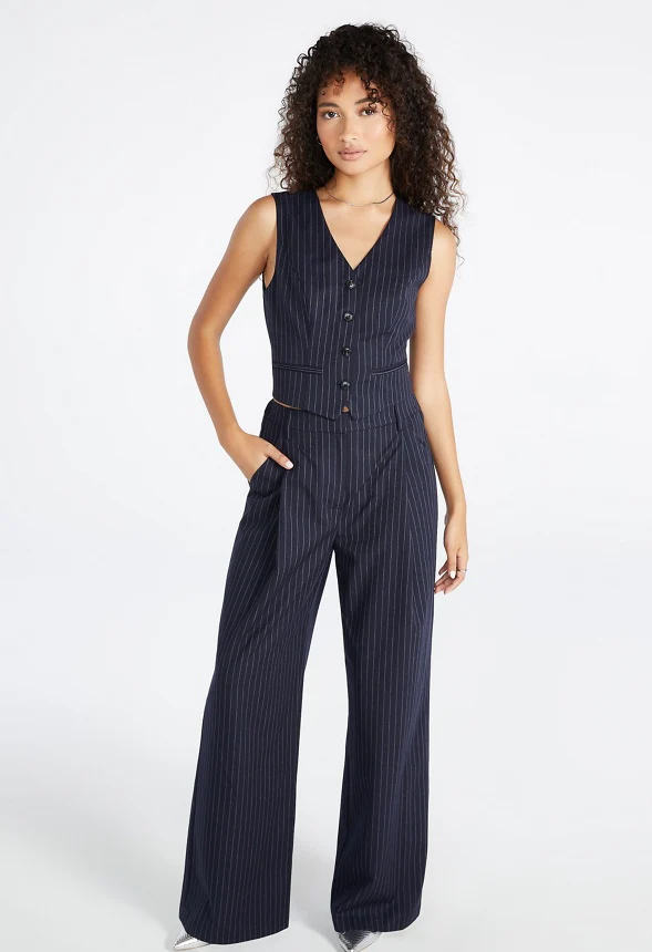 Pinstripe Wide Leg Trousers - Image 6