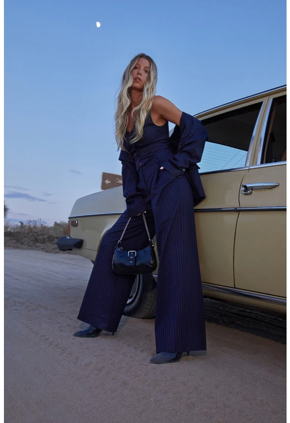Pinstripe Wide Leg Trousers - Image 7