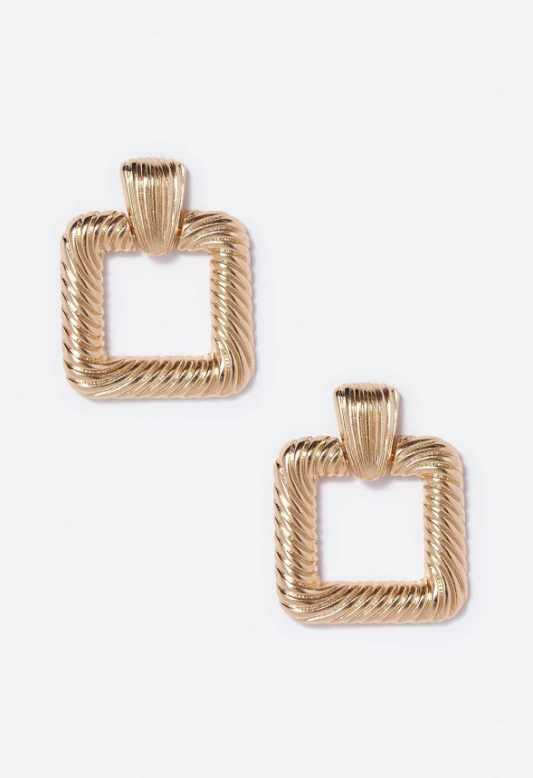 Piper Textured Square Door Knocker Earrings - Image 2