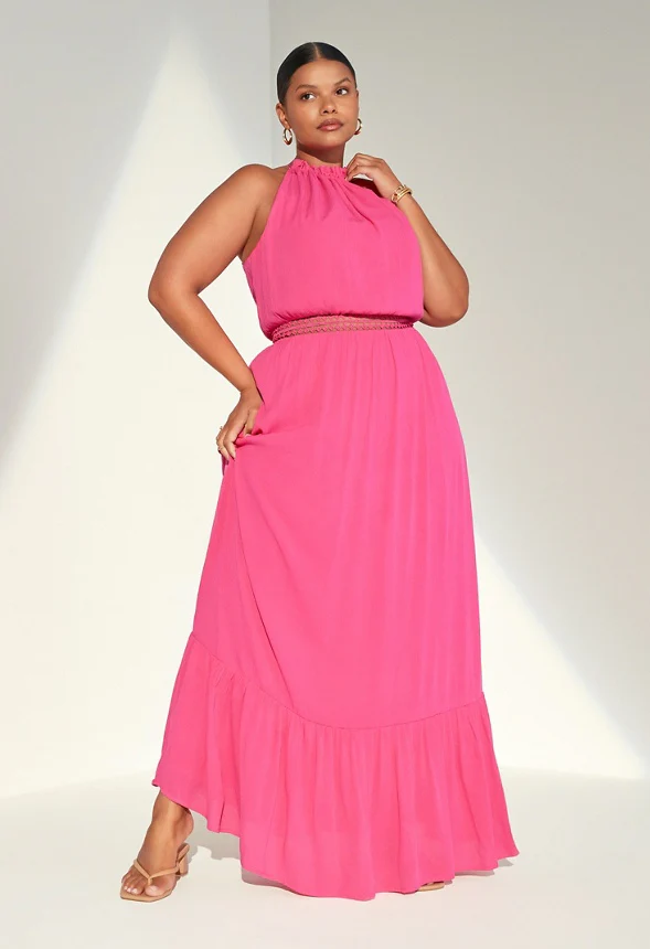 Plus Size Crochet Trim High Halter Maxi Dress - Image 5