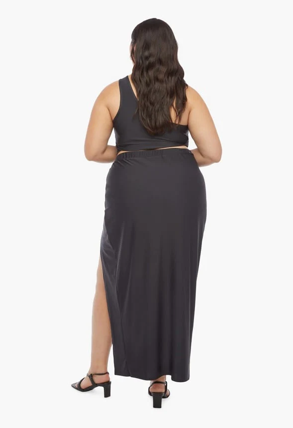 Plus Size Knotted Front Slit Maxi Skirt - Image 2