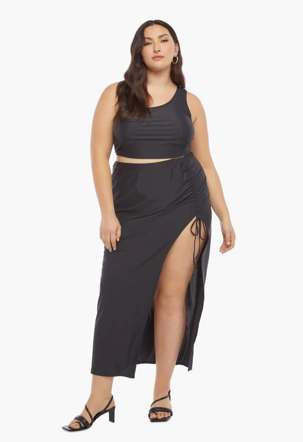 Plus Size Knotted Front Slit Maxi Skirt - Image 4