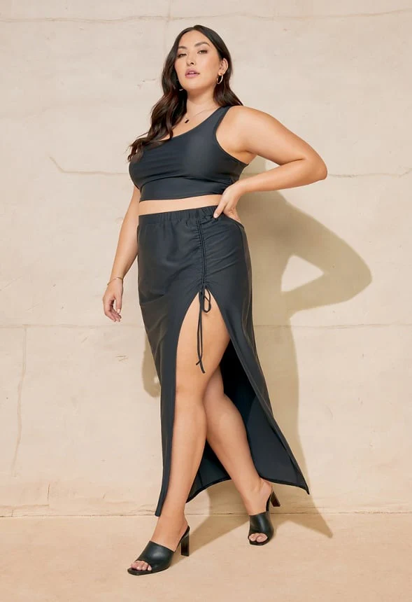 Plus Size Knotted Front Slit Maxi Skirt - Image 5