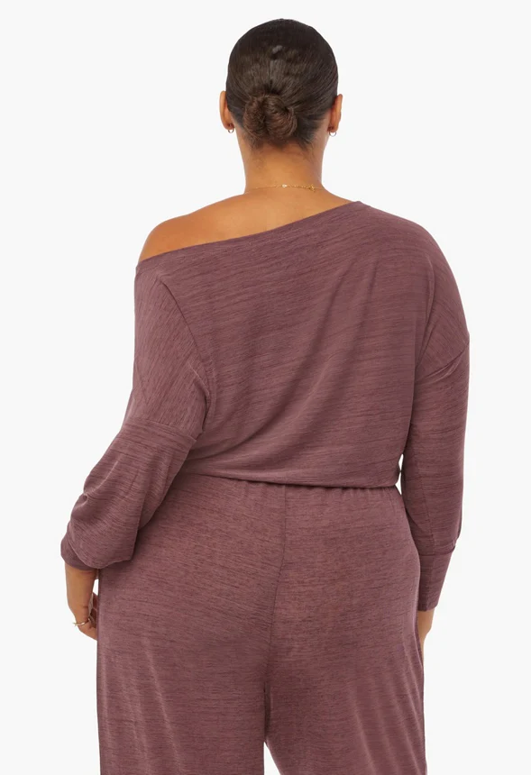 Plus Size Off Shoulder Wide Leg Lounge Set - Image 2