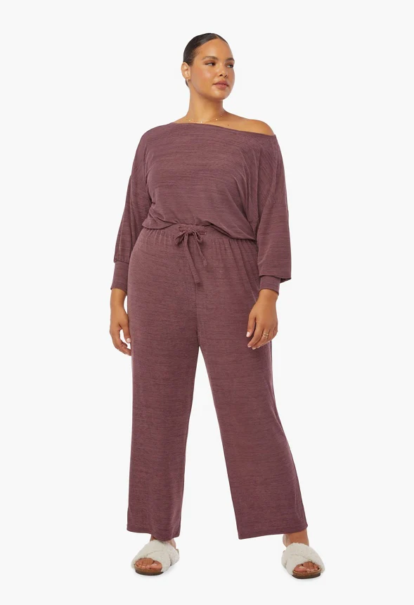 Plus Size Off Shoulder Wide Leg Lounge Set - Image 4