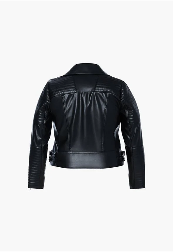 Plus Size Quilted Faux Leather Biker Jacket - Image 2