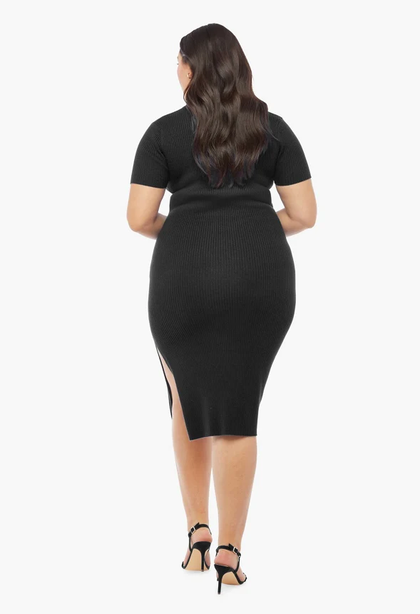 Plus Size Ribbed Collar Dress - Image 2