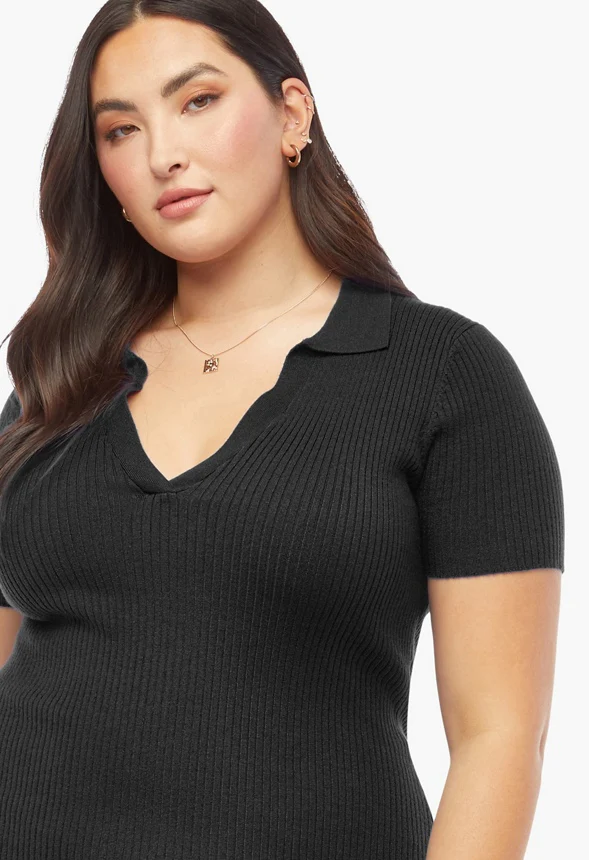 Plus Size Ribbed Collar Dress - Image 3