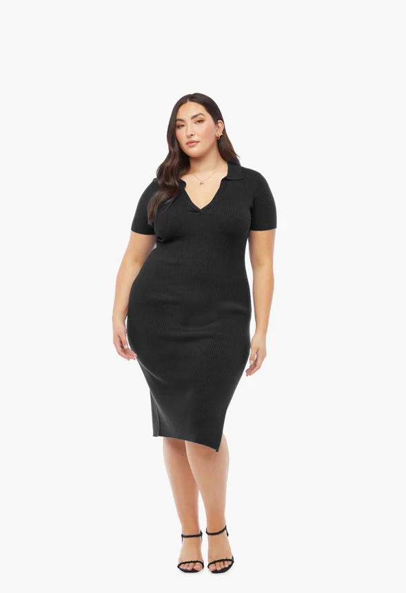 Plus Size Ribbed Collar Dress - Image 4