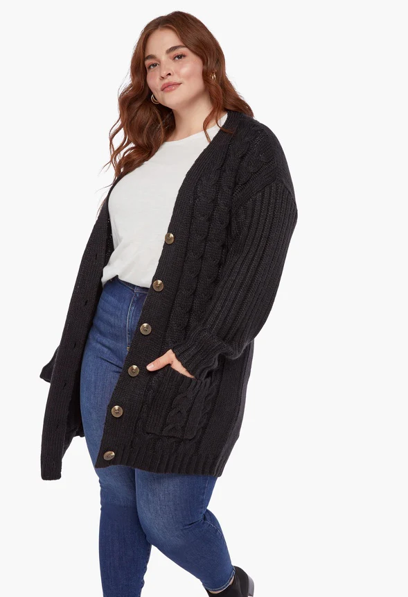 Plus Size Textured Boyfriend Cardigan - Image 3