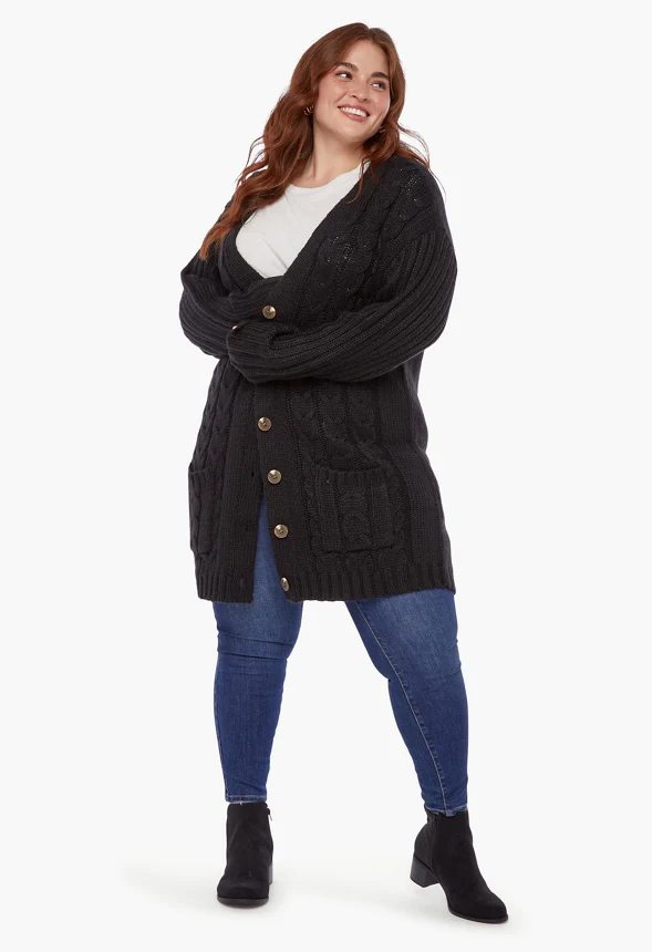 Plus Size Textured Boyfriend Cardigan - Image 4