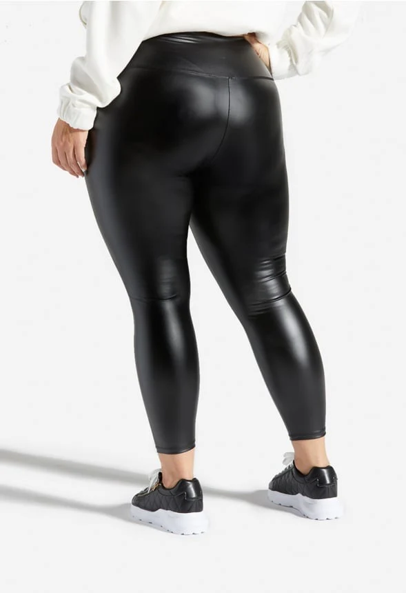 Plus Size Tummy Tamer Faux Leather Ankle Legging - Image 2