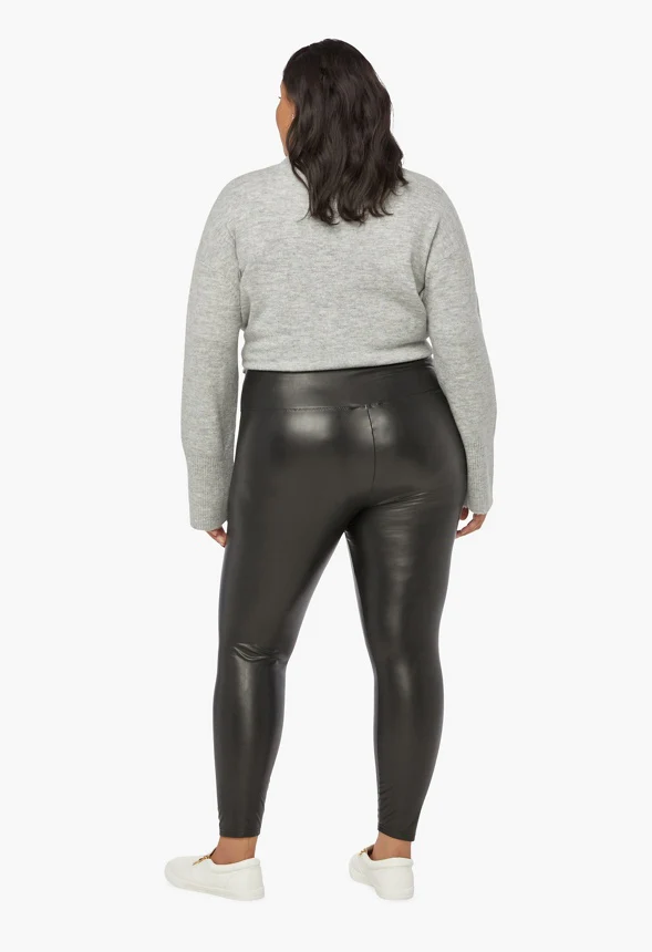 Plus Size Tummy Tamer Faux Leather Ankle Leggings - Image 2