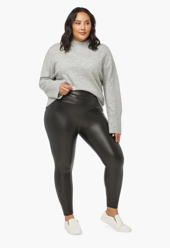 Plus Size Tummy Tamer Faux Leather Ankle Leggings - Image 4