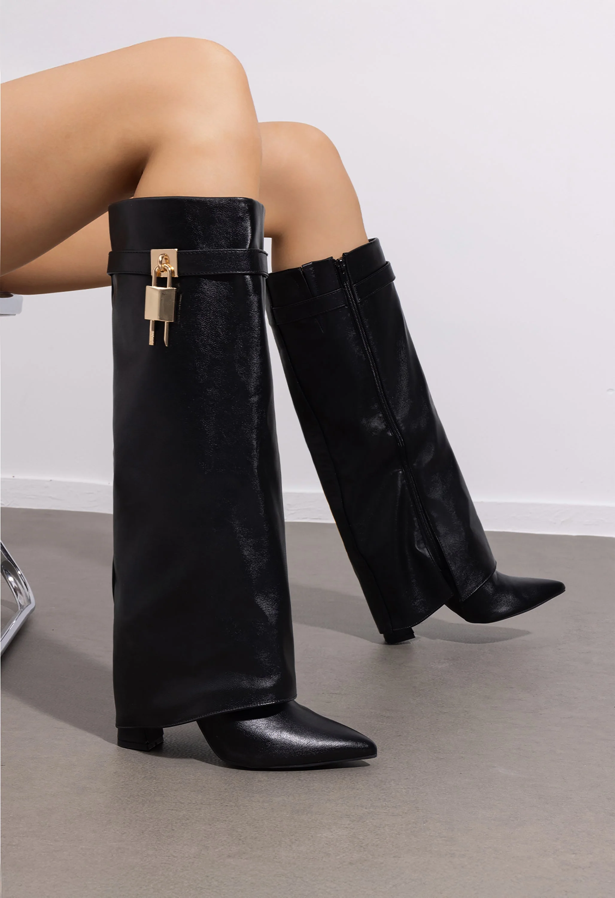 Pointed Toe Padlock Knee Boots - Image 6