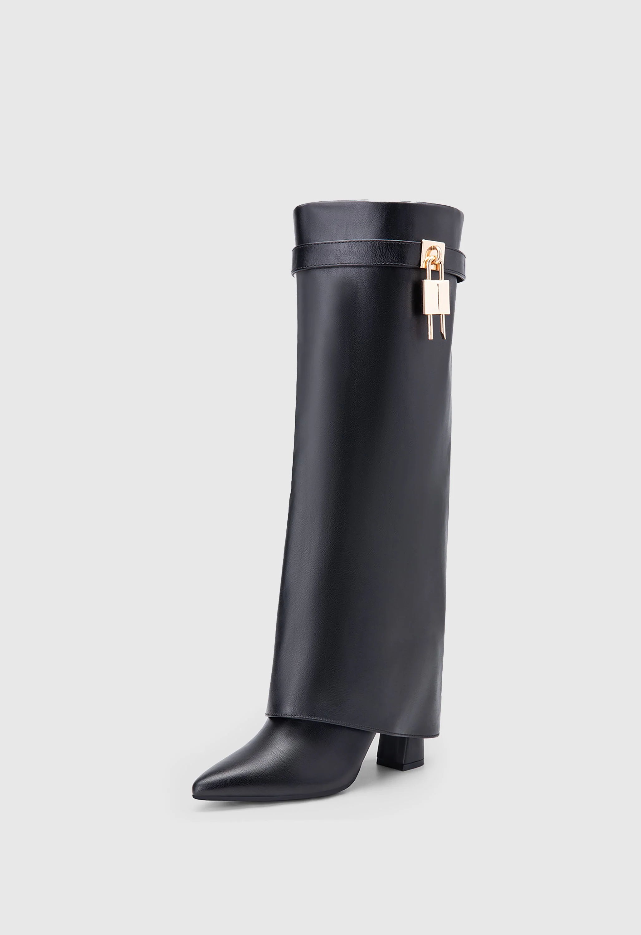 Pointed Toe Padlock Knee Boots - Image 9