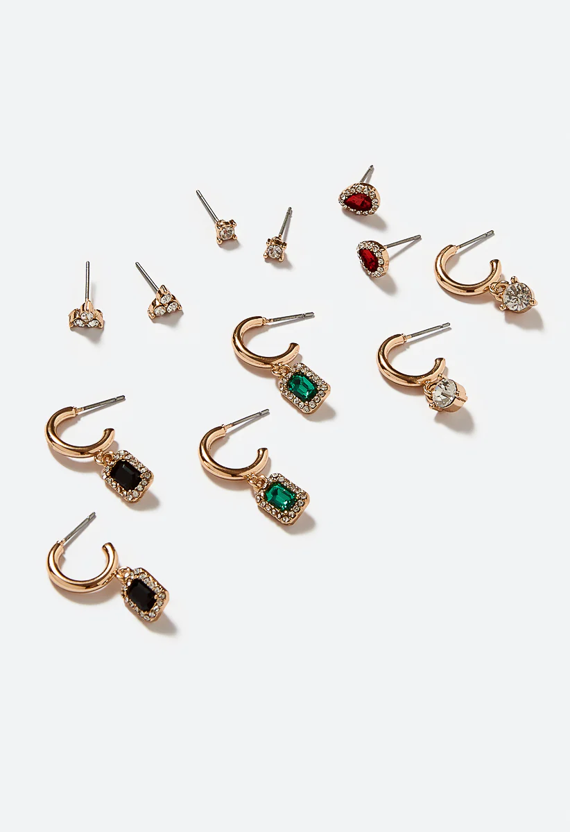 Polly 6 Pair Mixed Jewel Stud And Hoop Earrings - Image 3